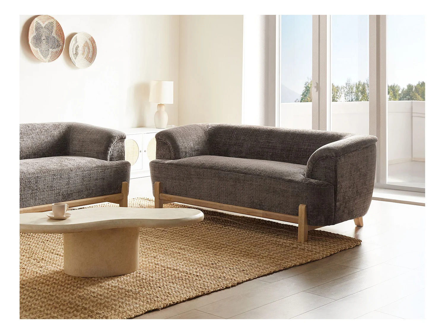 Canapé 2 places ALNOR Tissu chenille Marron