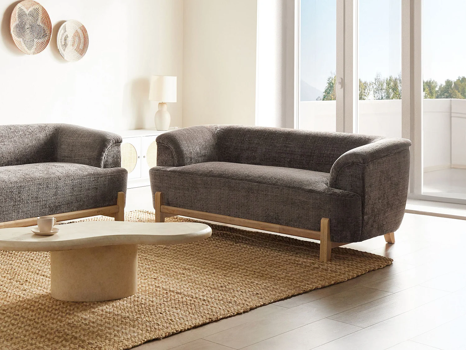 Canapé 2 places en coton chenille marron ALNOR