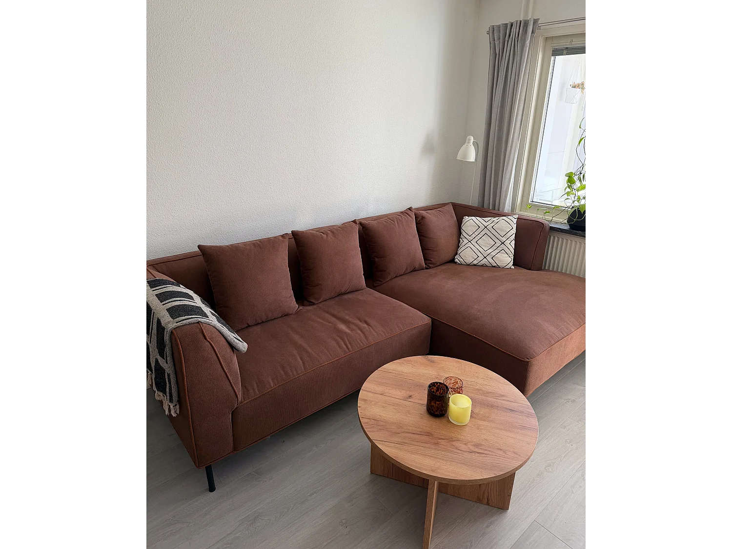 Corner Sofa 3 Seater SATER Fabric Brown Left Hand