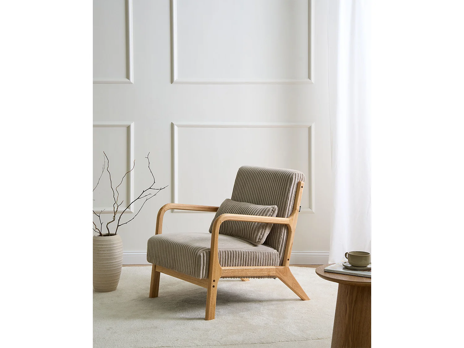 Fauteuil SORSELE Velours côtelé Beige