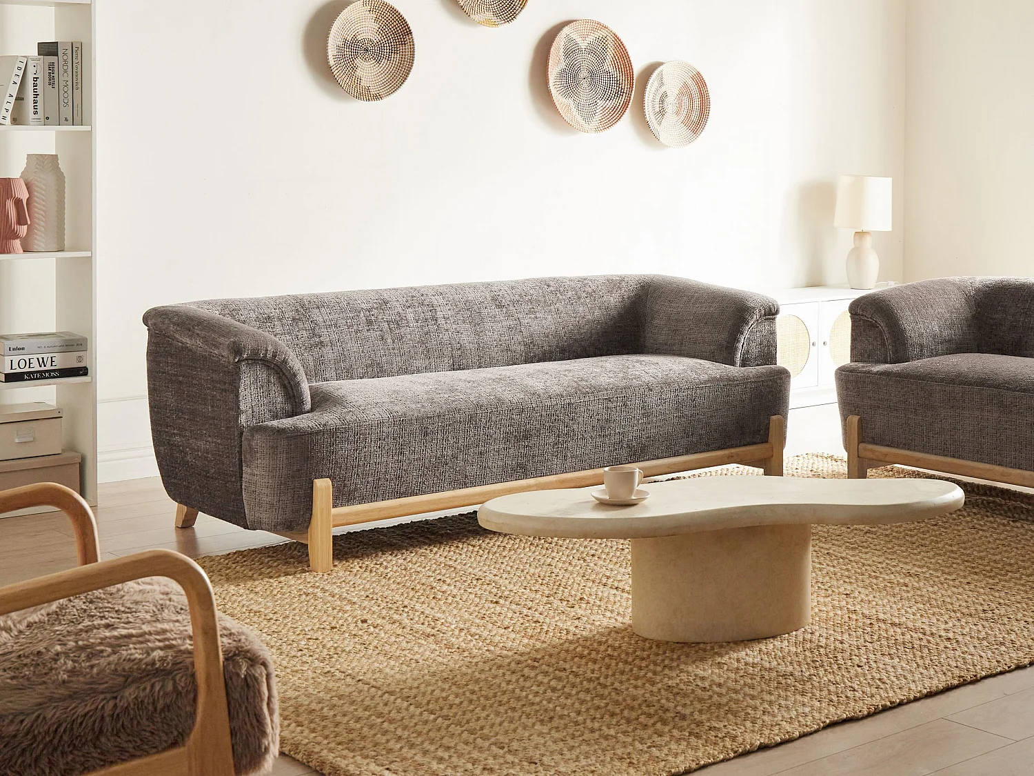 Canapé 3 places en coton chenille marron ALNOR