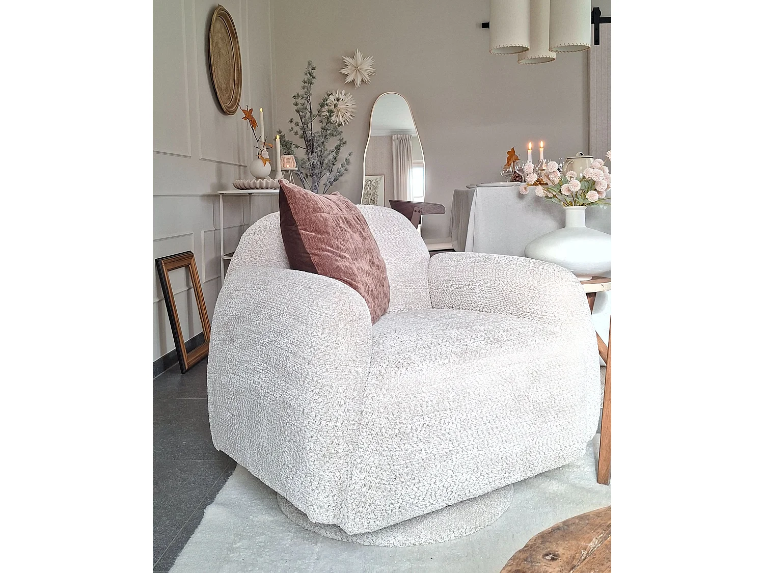 Swivel Armchair AAPUA Fabric Beige