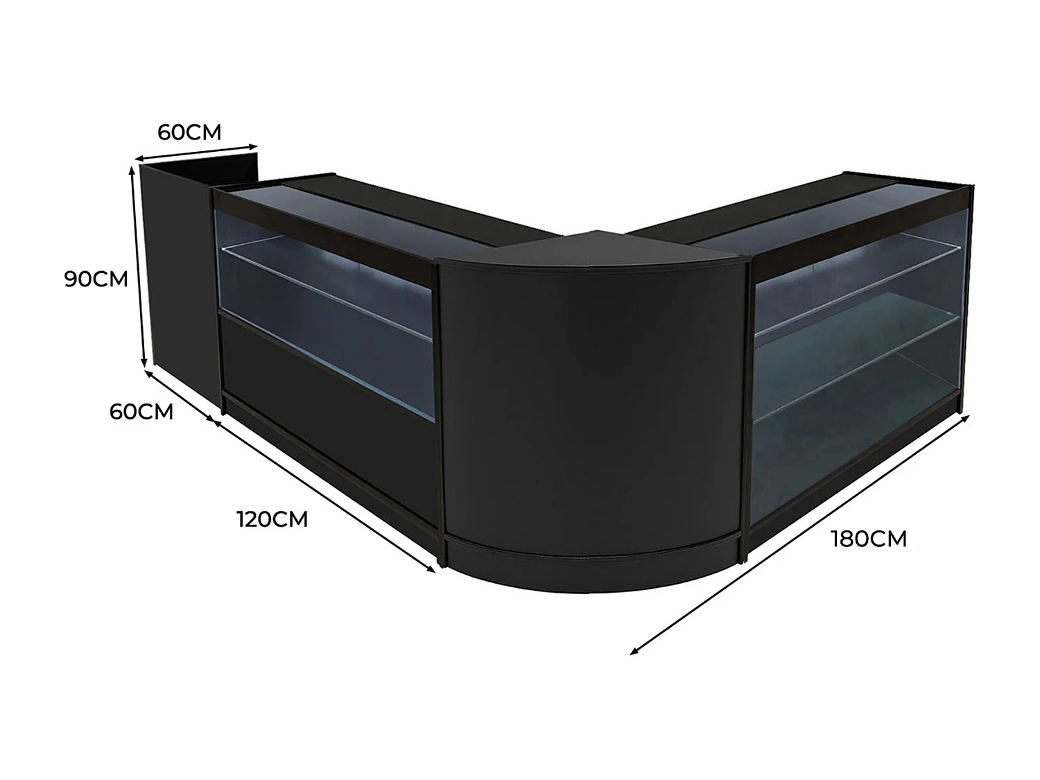 Vega LED Verkaufstheken-Set CM60 + C1200 + K1200 + TB60 – Schwarz