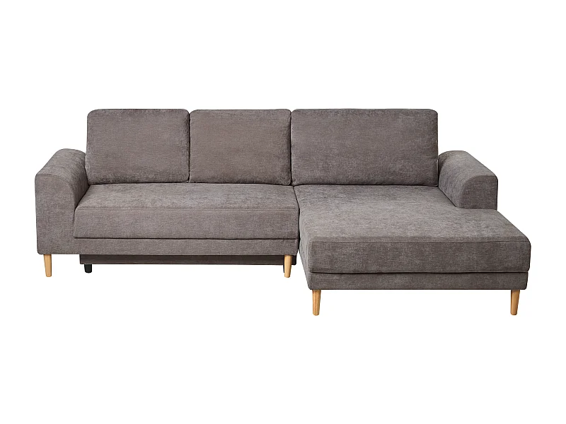 Canapé-lit d'angle 3 places NUBORG Tissu chenille Taupe avec rangement Côté droite