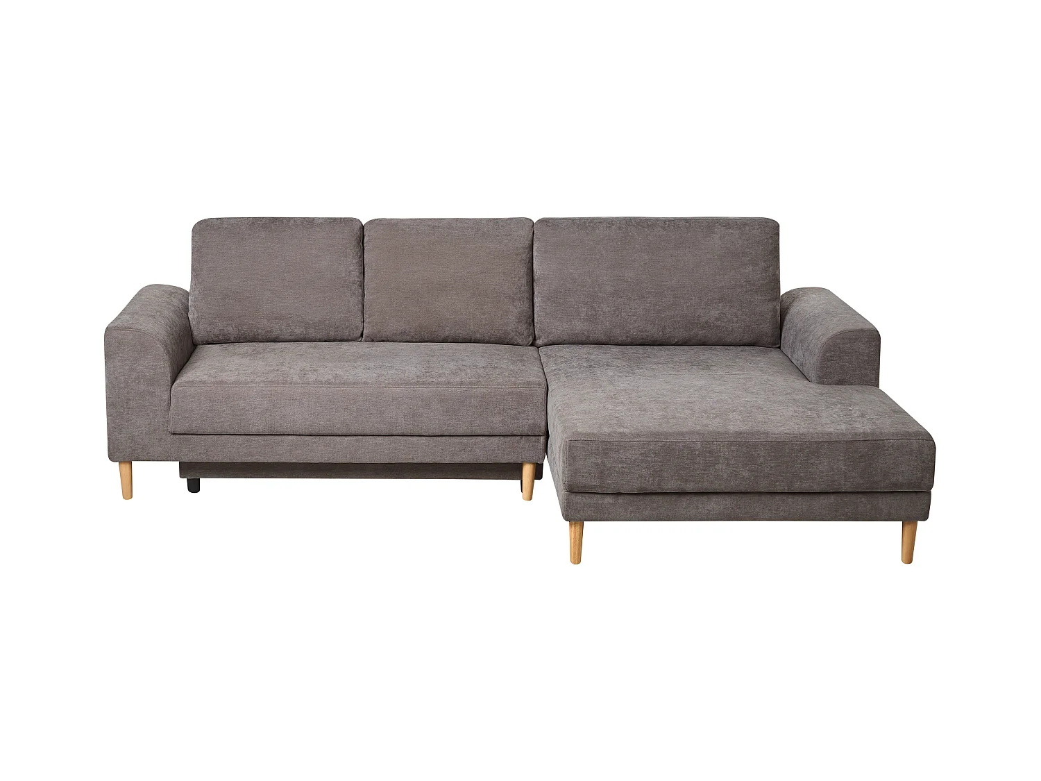 Canapé-lit d'angle 3 places NUBORG Tissu chenille Taupe avec rangement Côté droite