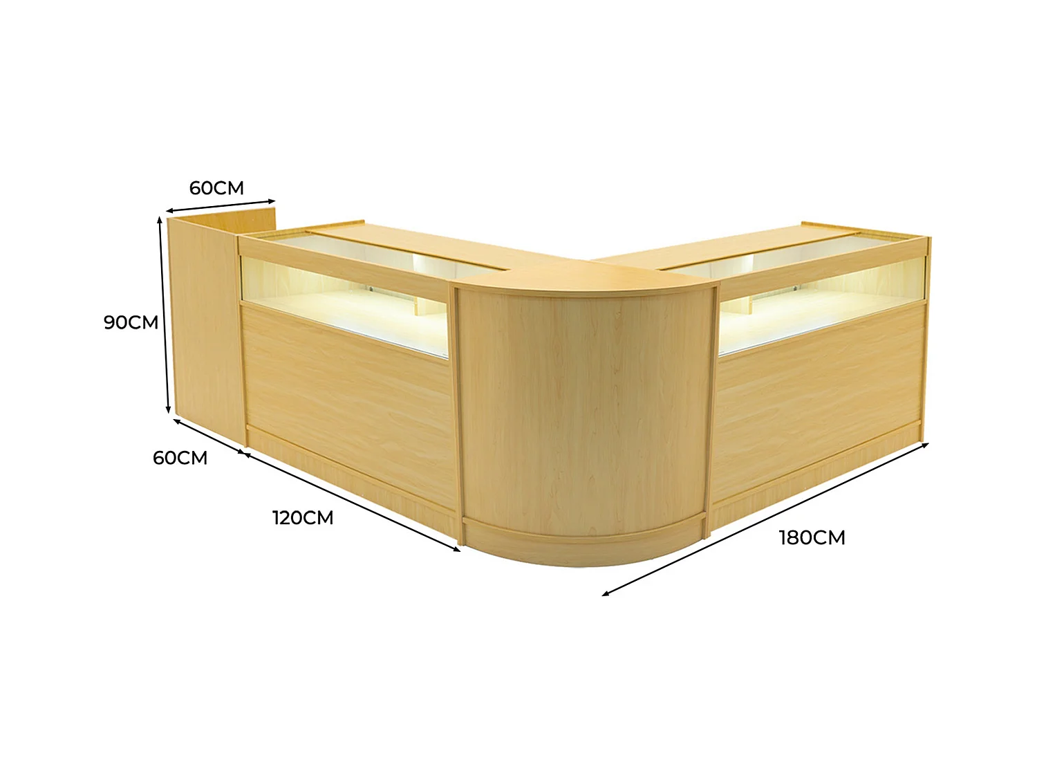 Luna LED Verkaufstheken-Set CM60 + B1200 (2 Stück)+ TB60 – Ahorn
