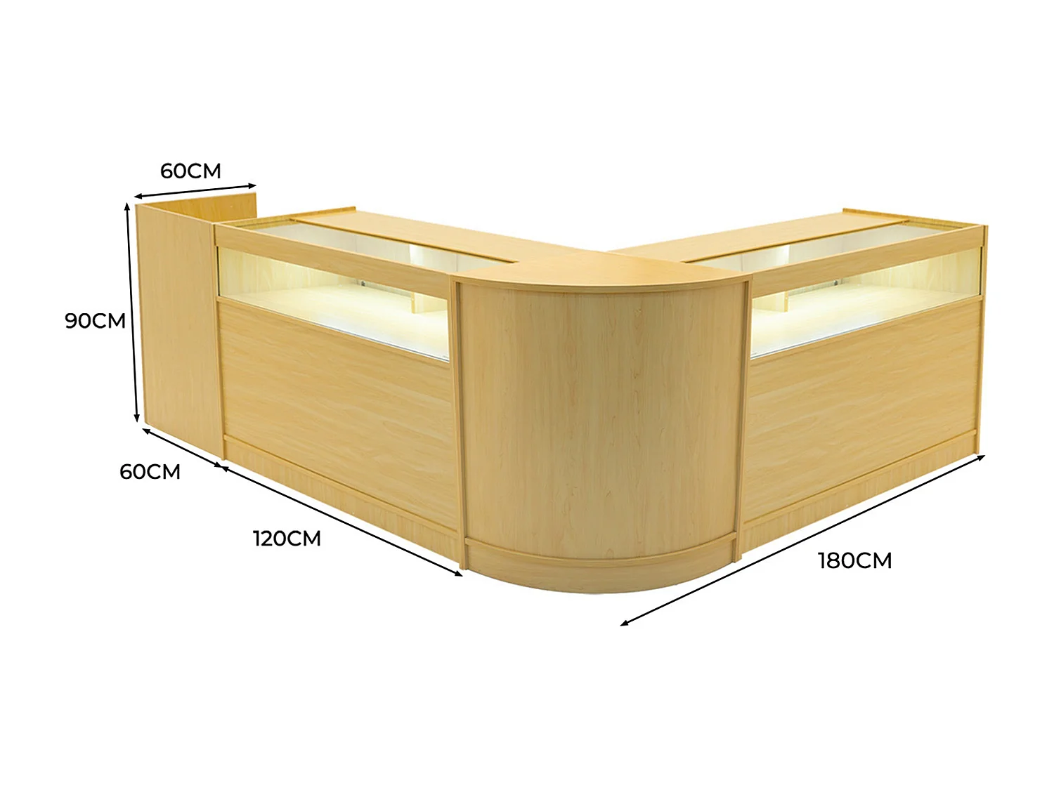 Luna LED Winkel Toonbank Set CM60, TB60 & 2 x B1200 - Esdoorn