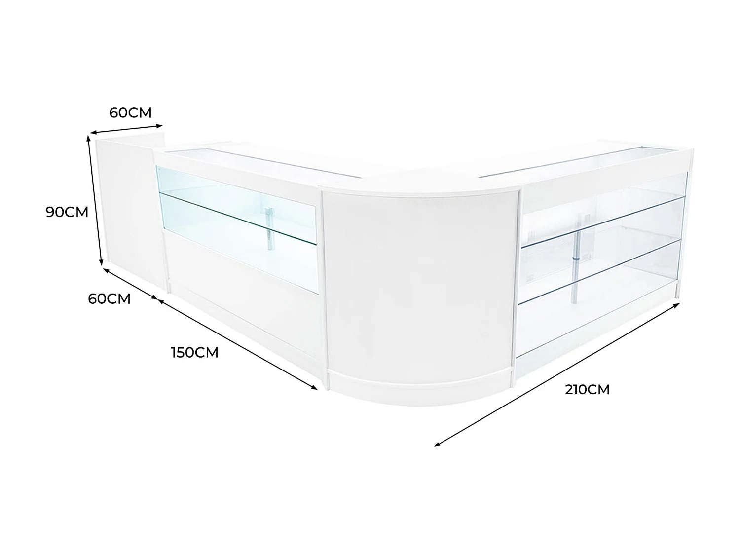 Vega LED Verkaufstheke- Set CM60 + C1500 + K1500 + TB60 – Weiß