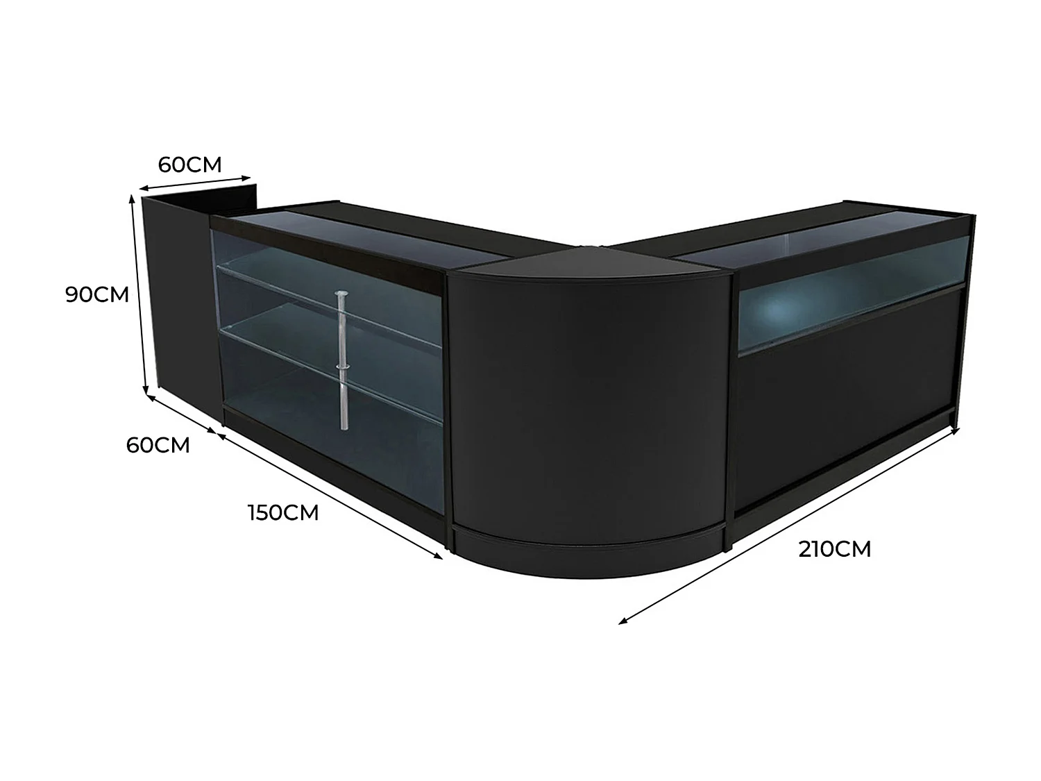 Conjunto de BalcÃµes Comerciais com Luz LED "POLARIS" CM60 + B1500 + K1500 + TB60 â€“ cor Preto