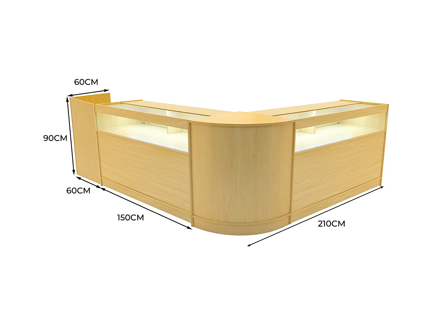 Luna LED Verkaufstheken-Set CM60 + B1500 (2 Stück)+ TB60 – Ahorn