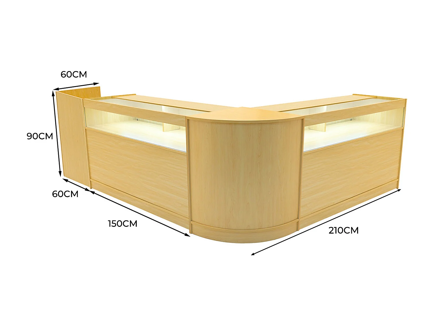 Luna LED Winkel Toonbank Set CM60, TB60 & 2 x B1500 - Esdoorn