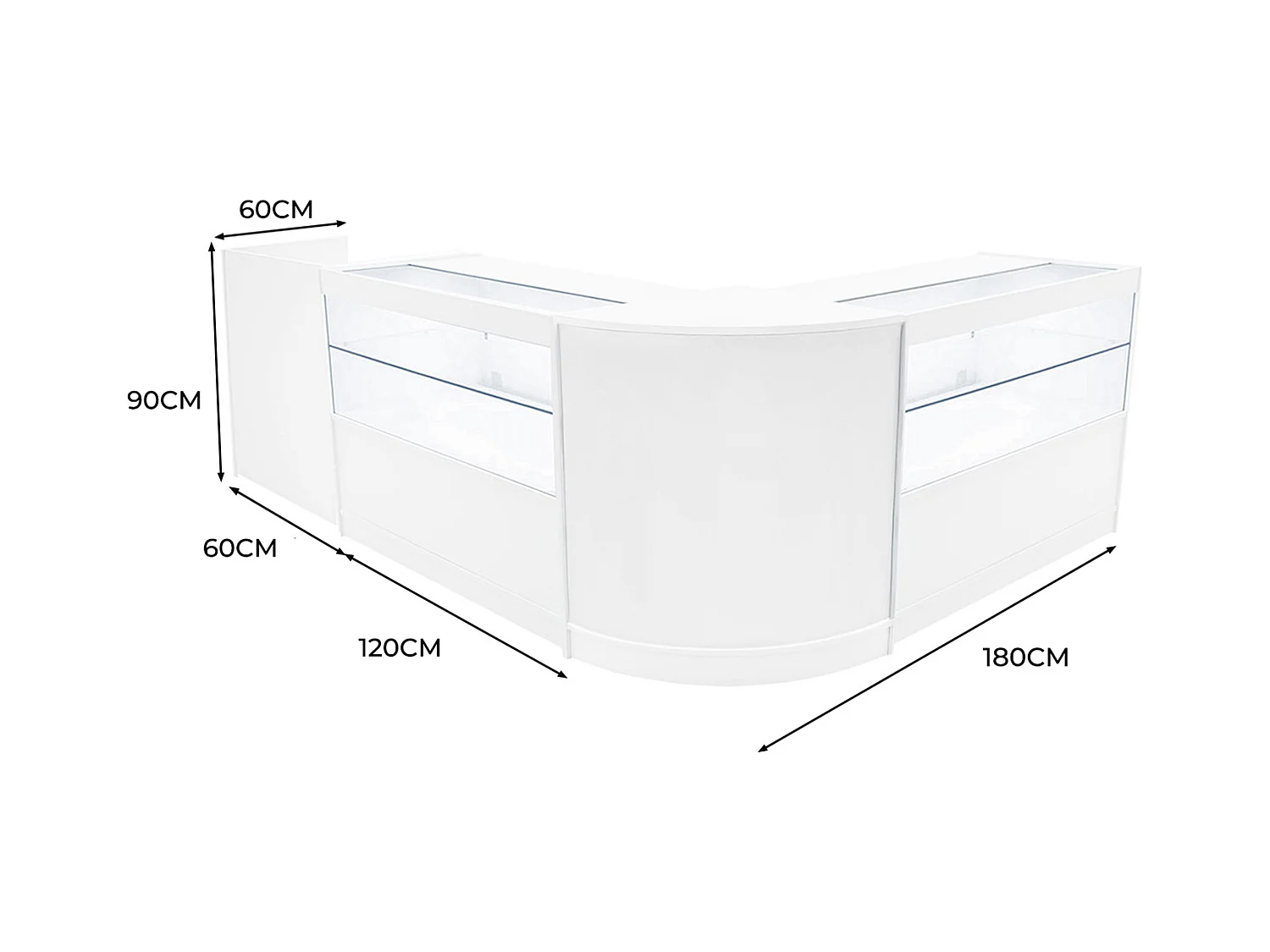 Set Mostradores Comerciales con Luz LED "PHOENIX"  CM60 + 2xC1200 + TB60 – Blanco