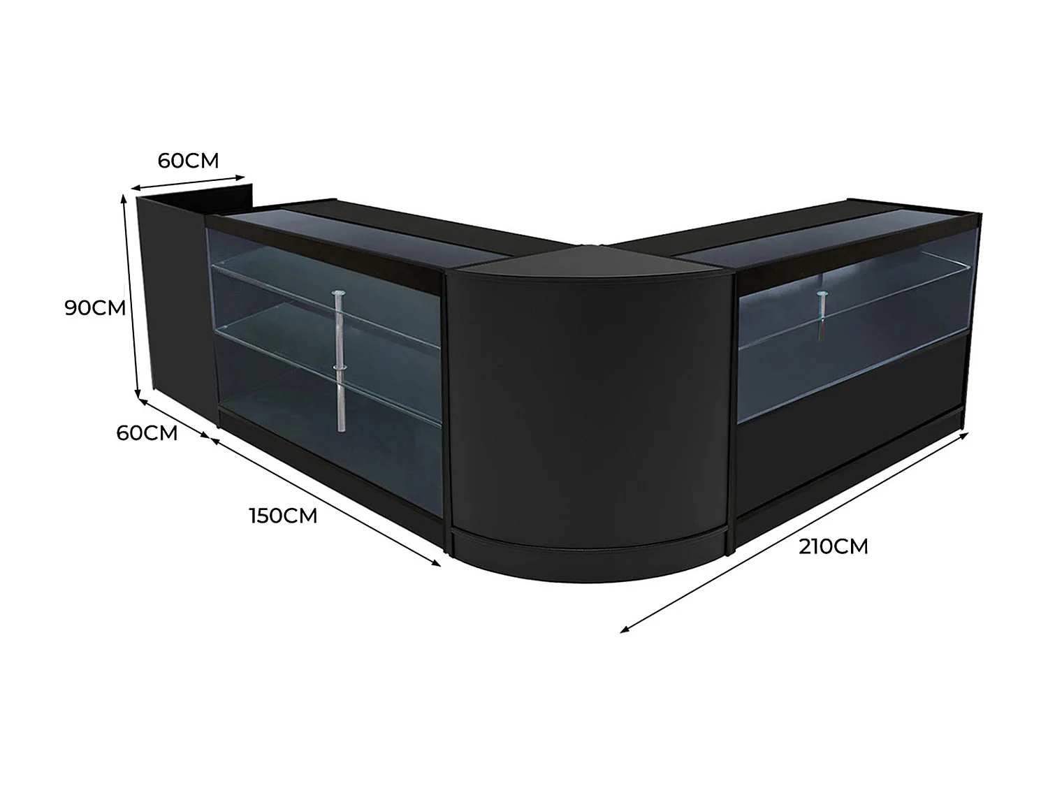 Vega LED Verkaufstheken-Set CM60 + C1500 + K1500 + TB60 – Schwarz