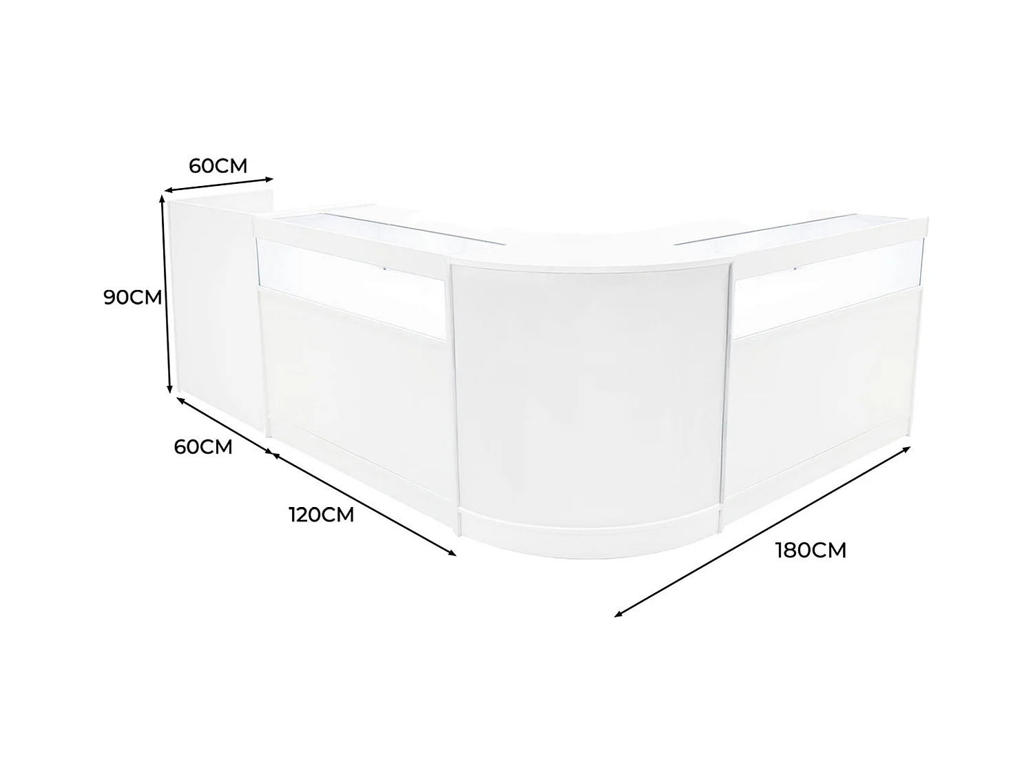 Set Mostradores Comerciales con Luz LED "LUNA" CM60 + 2xB1200 + TB60 – Blanco