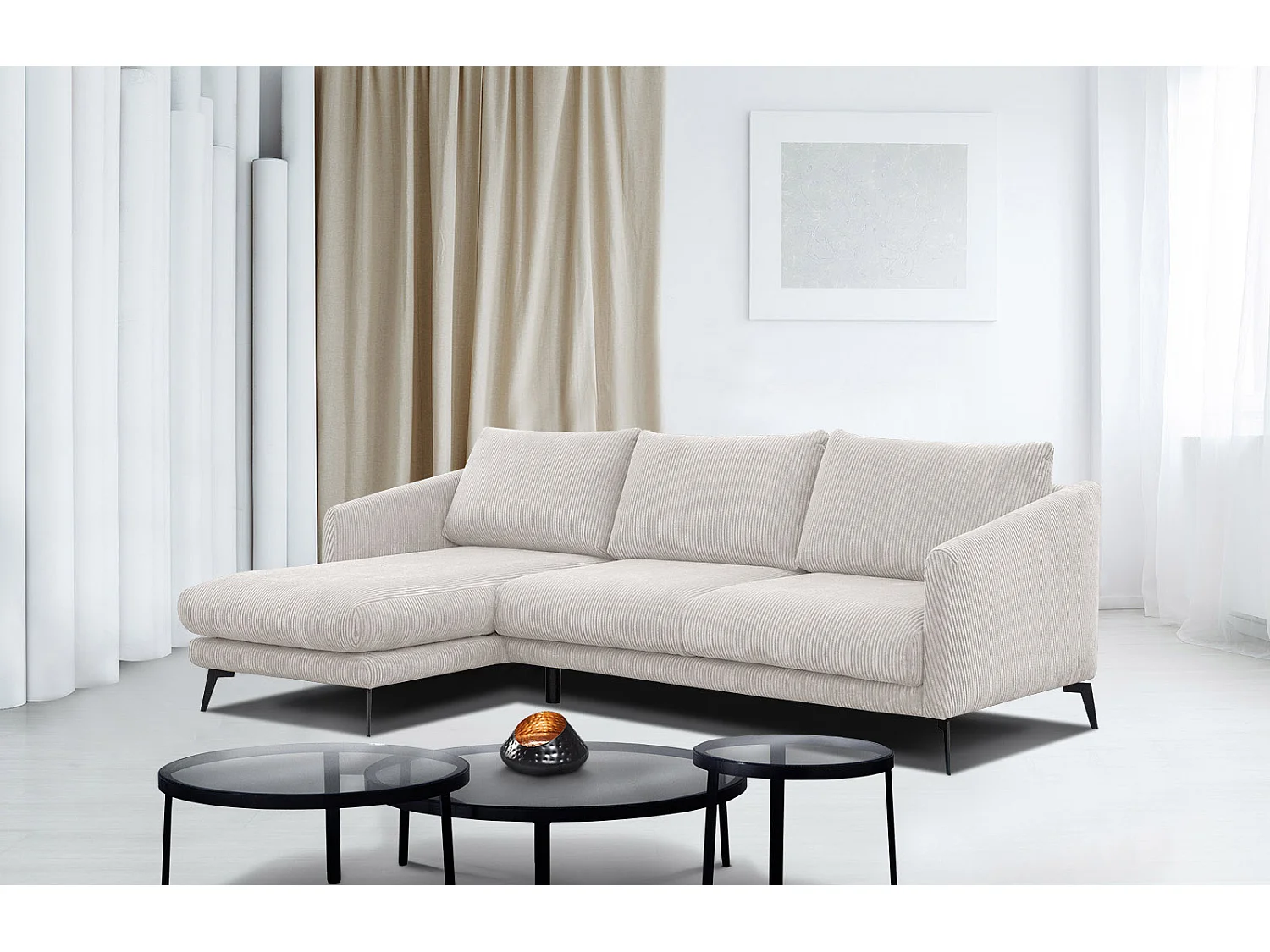 Ecksofa 4-Sitzer links VILT, perlweiß