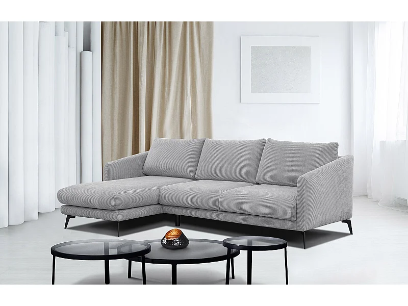 CANAPÉ D'ANGLE VILT 4 places, tissu gris clair