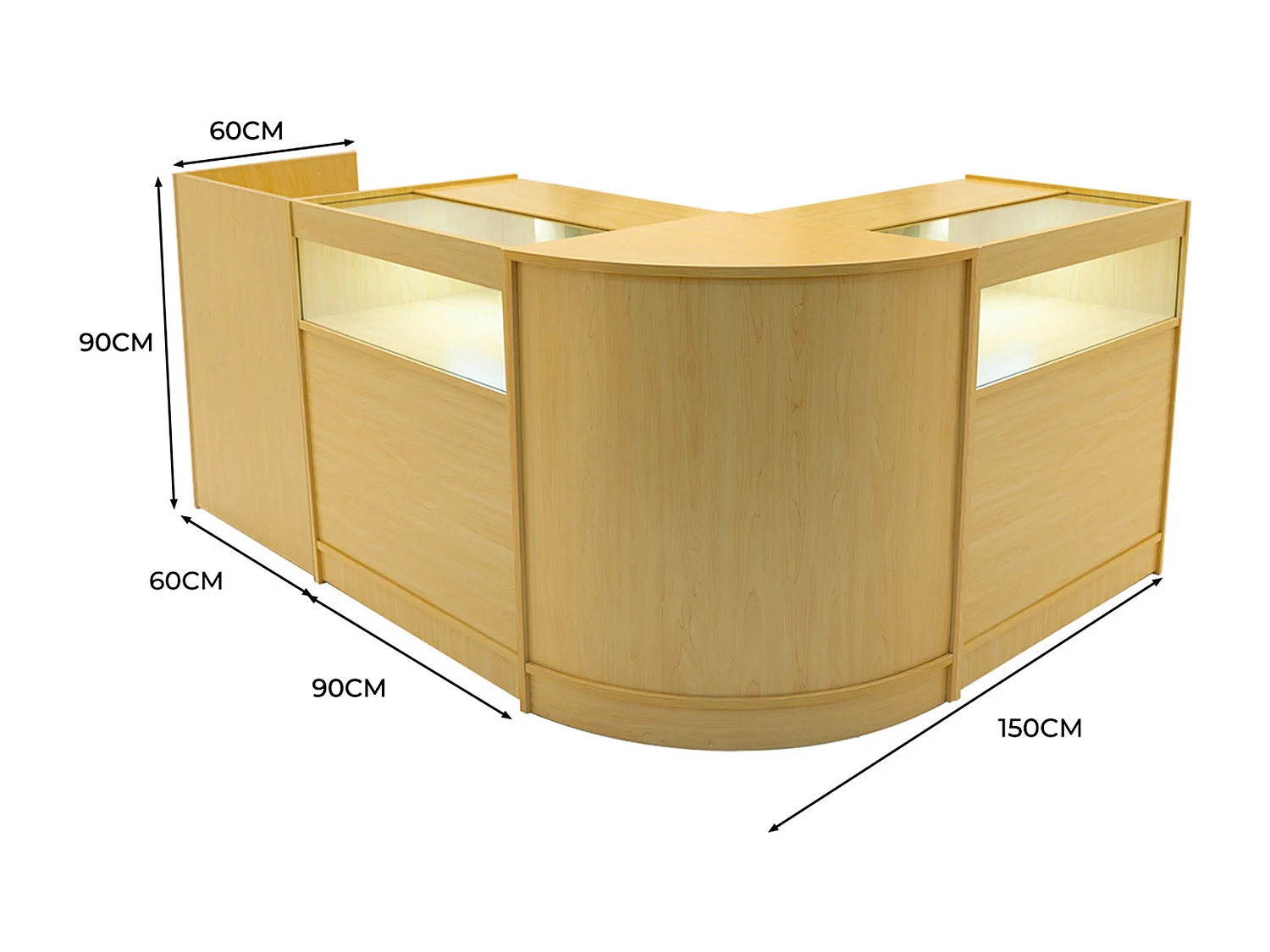 Luna LED Verkaufstheken-Set CM60 + B900 (2 Stück)+ TB60 – Ahorn