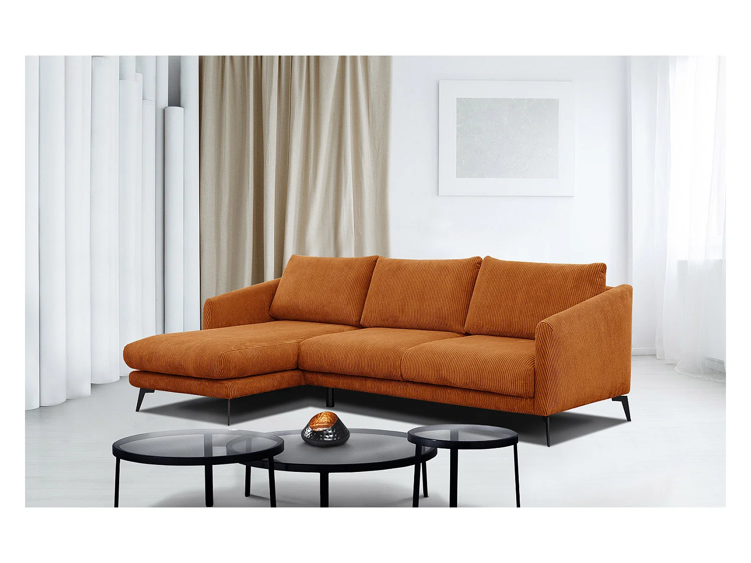 CANAPÉ D'ANGLE VILT 4 places, tissu orange