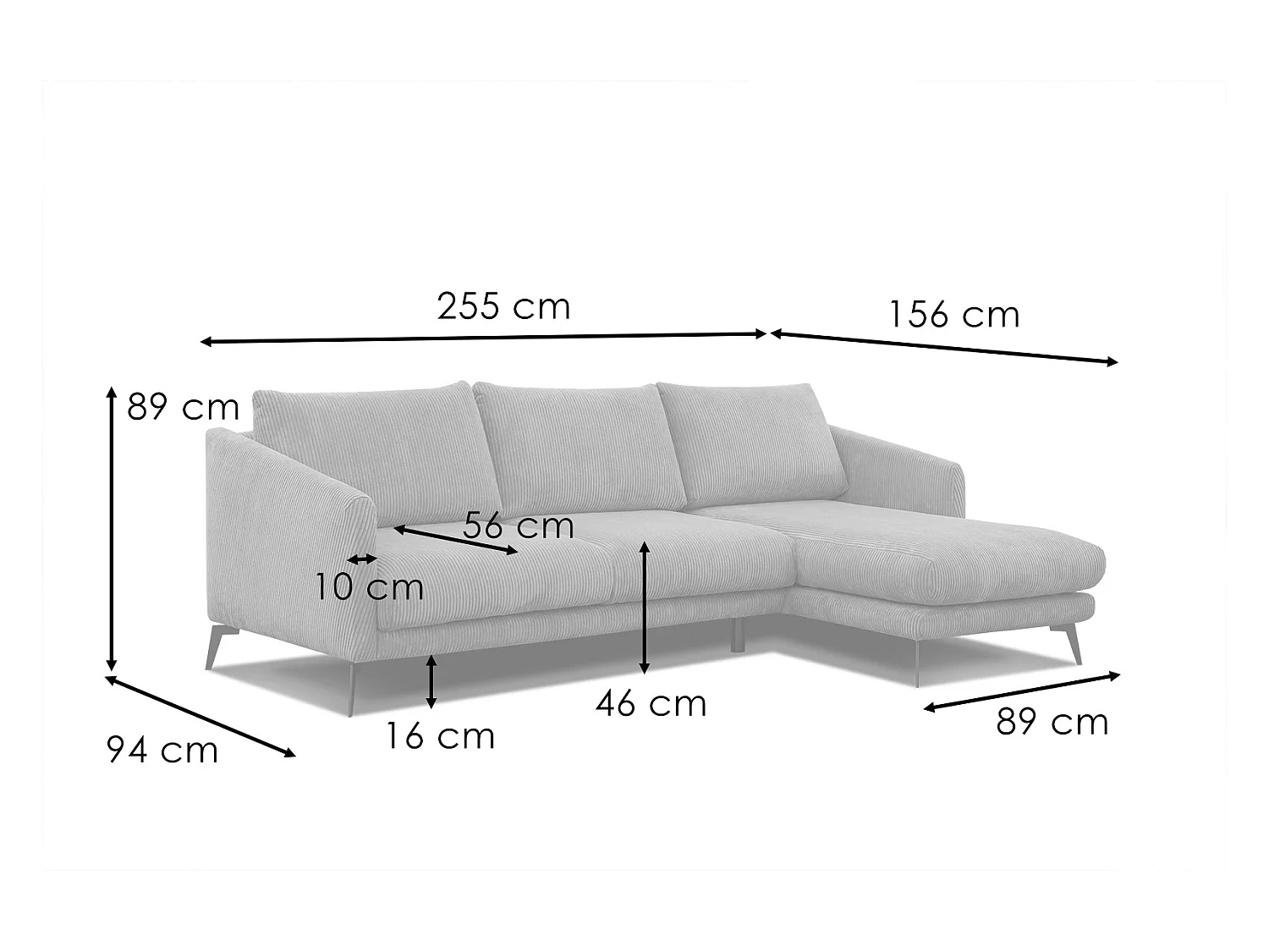 CANAPÉ D'ANGLE VILT 4 places, tissu taupe