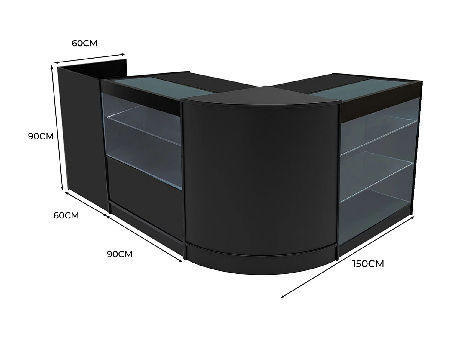 Vega LED Verkaufstheken-Set CM60 + C900 + K900 + TB60 – Schwarz