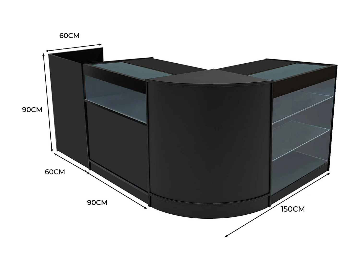 Conjunto de BalcÃµes Comerciais com Luz LED "POLARIS" CM60 + B900 + K900 + TB60 â€“ cor Preto (Copy)