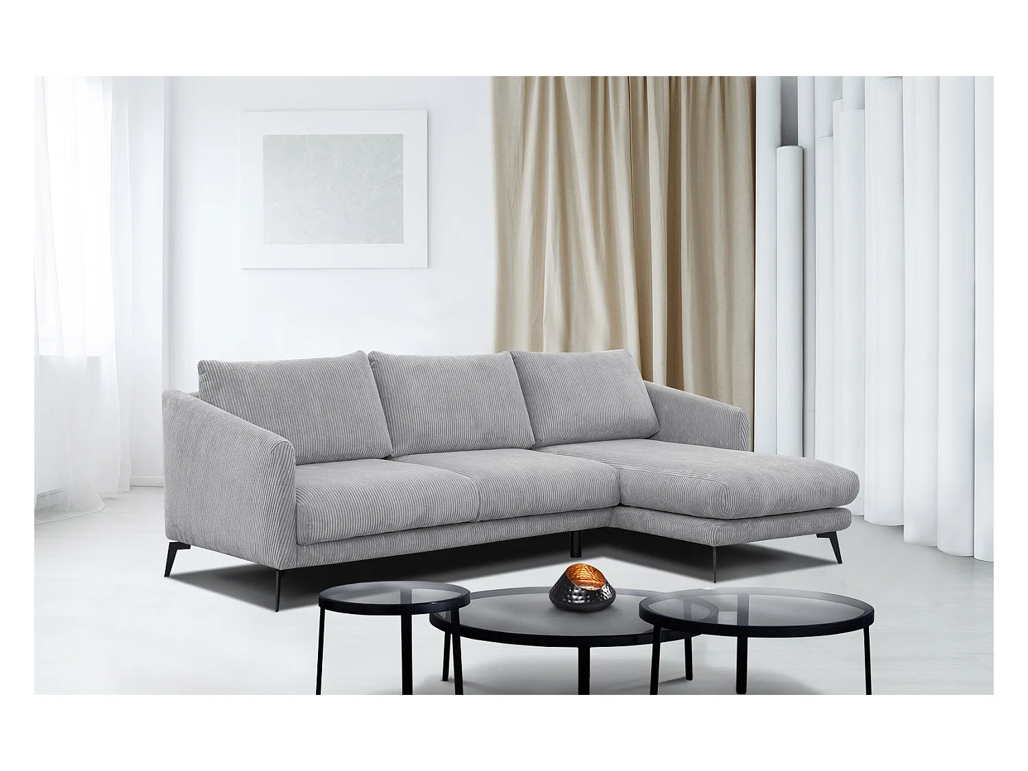 CANAPÉ D'ANGLE VILT 4 places, tissu gris clair