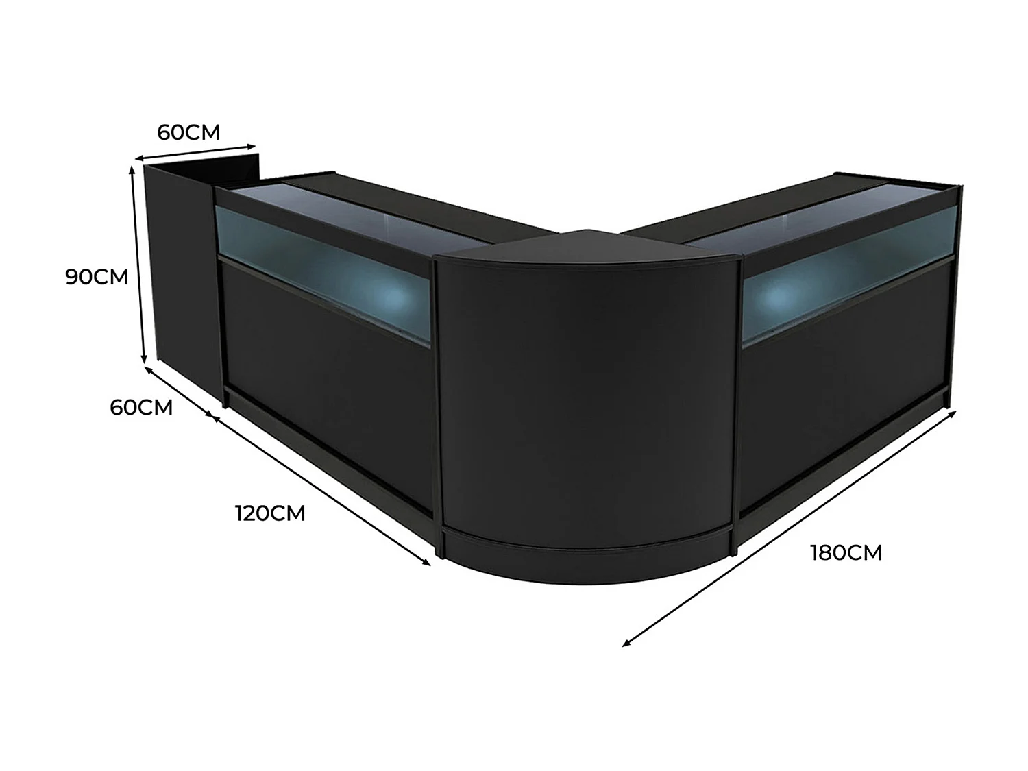 Luna LED Verkaufstheken-Set CM60 + B1200 (2 Stück)+ TB60 – Schwarz