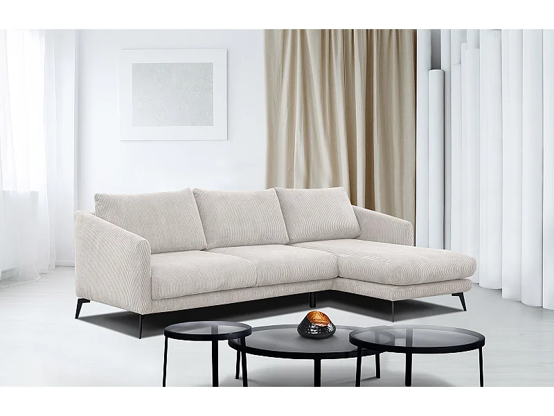 CANAPÉ D'ANGLE VILT 4 places, tissu blanc perle