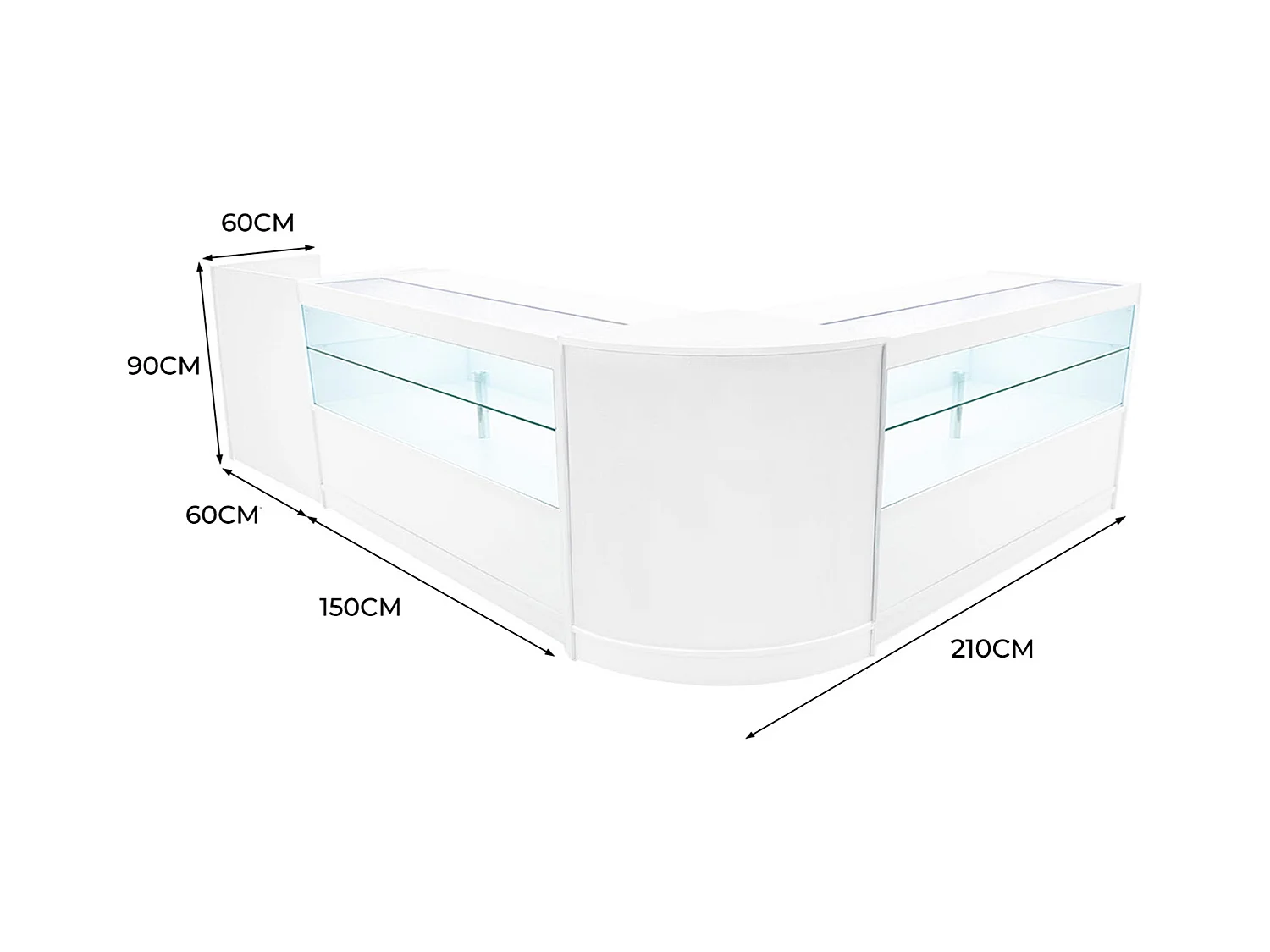Set Mostradores Comerciales con Luz LED "PHOENIX"  CM60 + 2xC1500 + TB60 – Blanco