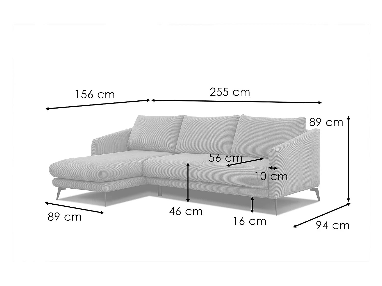 CANAPÉ D'ANGLE VILT 4 places, tissu taupe