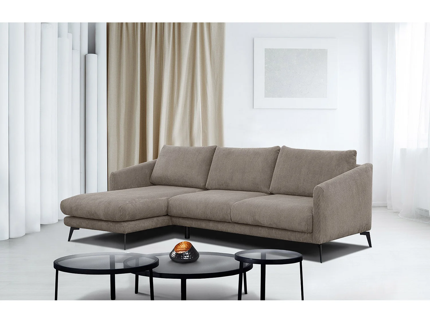 CANAPÉ D'ANGLE VILT 4 places, tissu taupe