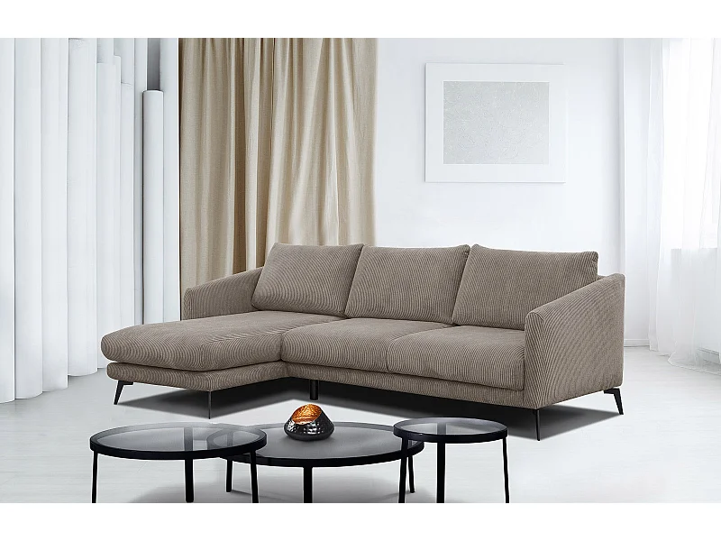 CANAPÉ D'ANGLE VILT 4 places, tissu taupe