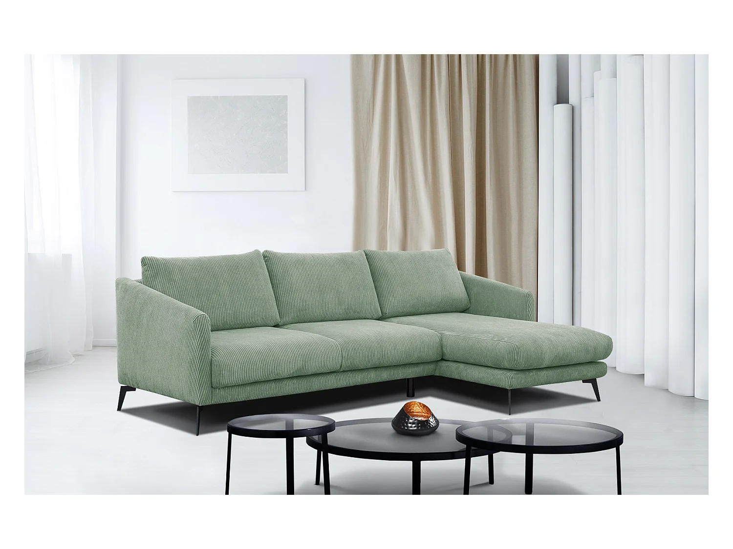 CANAPÉ D'ANGLE VILT 4 places, tissu sauge