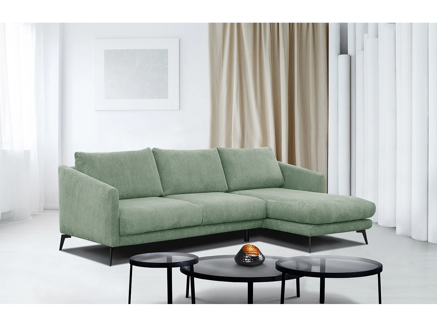 CANAPÉ D'ANGLE VILT 4 places, tissu sauge