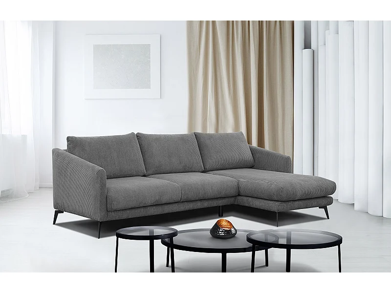 CANAPÉ D'ANGLE VILT 4 places, tissu gris foncé