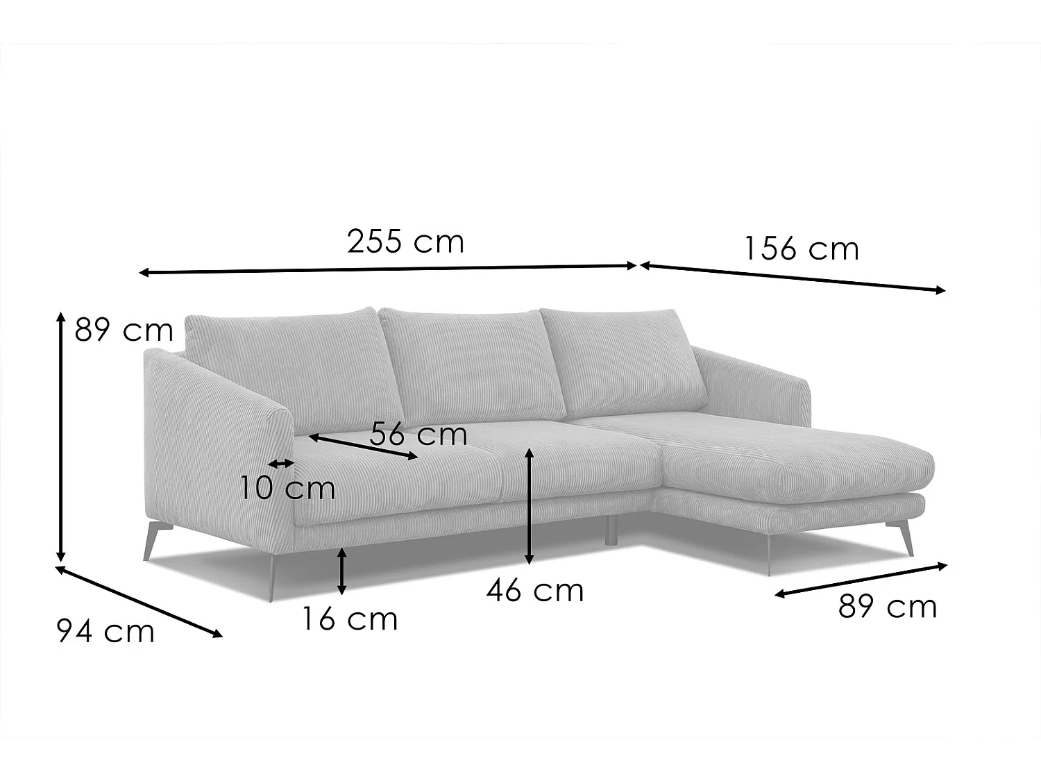 Ecksofa 4-Sitzer rechts VILT, dunkelgrau