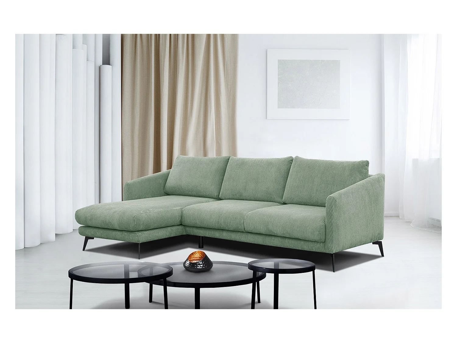 CANAPÉ D'ANGLE VILT 4 places, tissu sauge