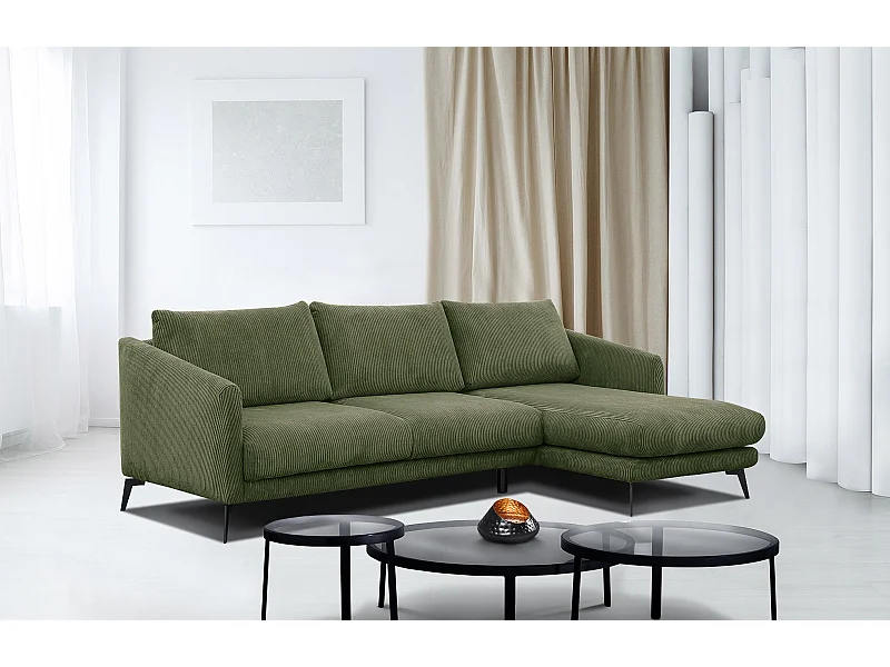 CANAPÉ D'ANGLE VILT 4 places, tissu olive