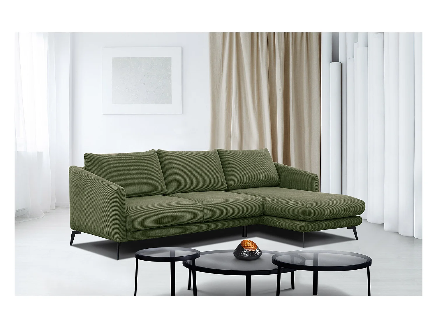 CANAPÉ D'ANGLE VILT 4 places, tissu olive