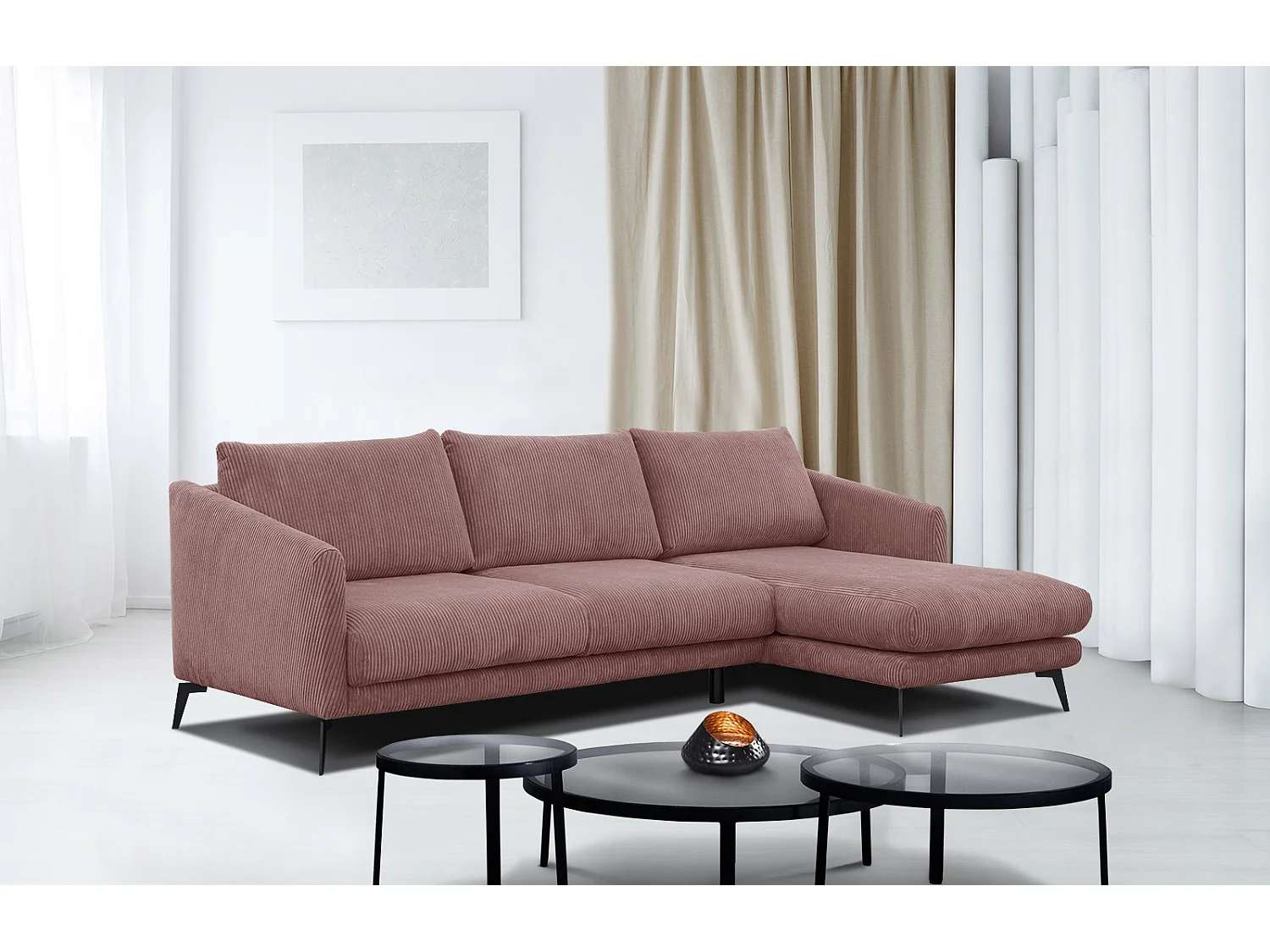 Ecksofa 4-Sitzer rechts VILT, altrosa