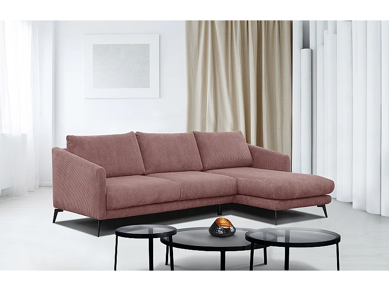 CANAPÉ D'ANGLE VILT 4 places, tissu rose
