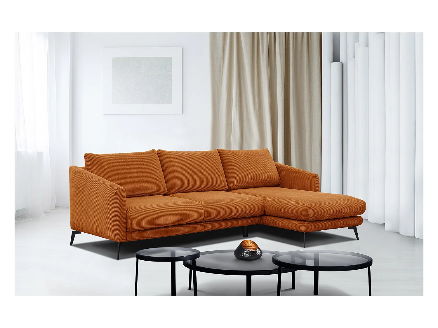 CANAPÉ D'ANGLE VILT 4 places, tissu orange