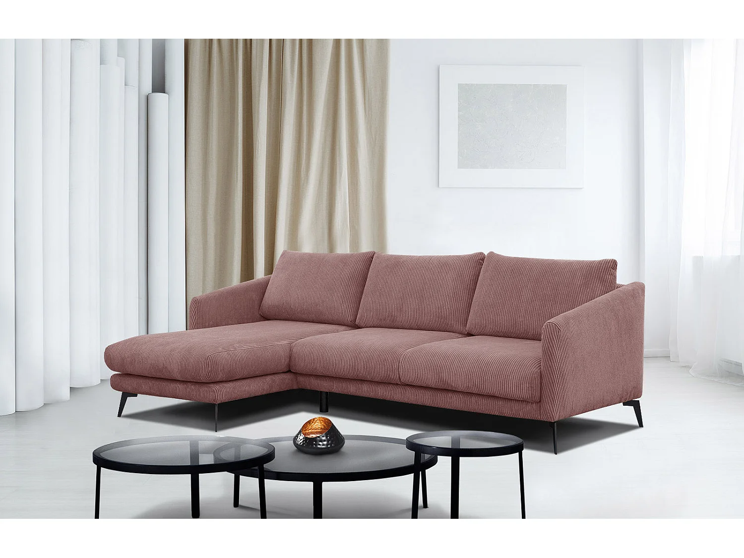 Ecksofa 4-Sitzer links VILT, altrosa