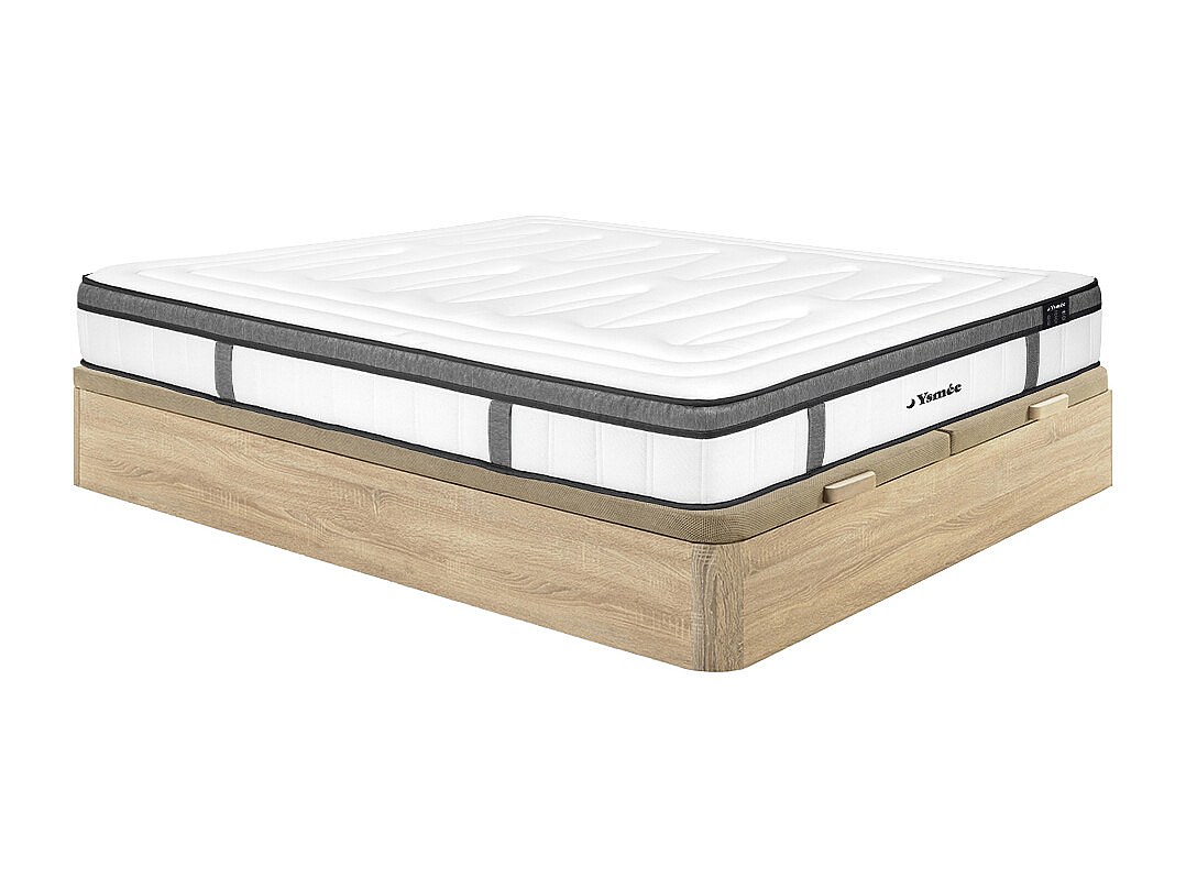 Set aus Bettgestell mit Bettkasten + Matratze - 180 x 200 cm - Hybridmatrat günstig online kaufen