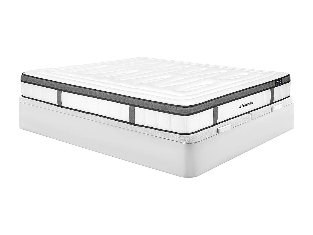 Ensemble 180 x 200 cm sommier coffre blanc + matelas hybride ressorts ensachés 7 zones et mémoire de forme ép.30cm - OLIANE de YSMÉE