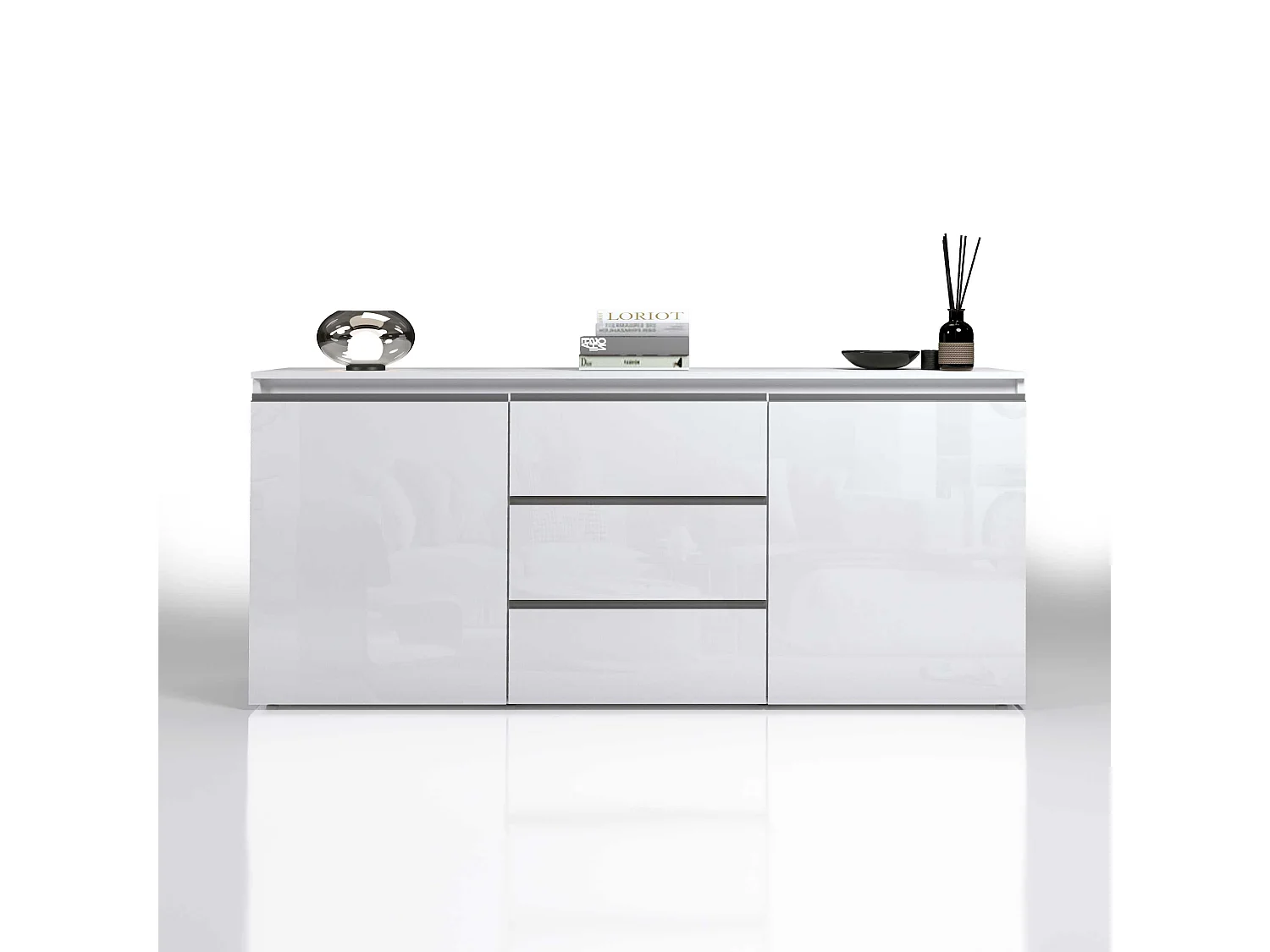 Credenza a cassettiera Magic 2 ante e 3 cassetti bianco lucido 180x40x80 cm