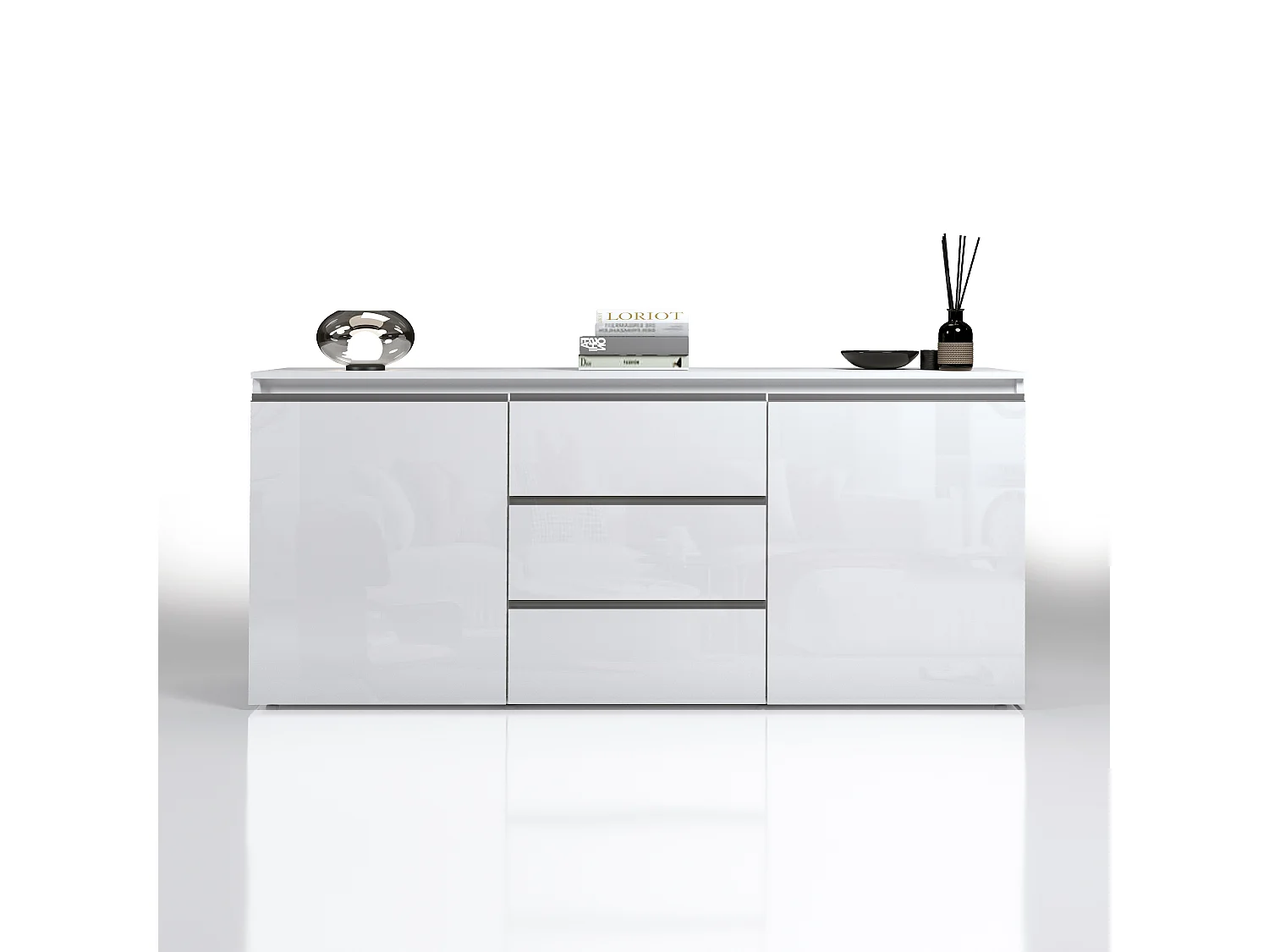 Aparador con cajonera Magic con 2 puertas y 3 cajones blanco brillo 180x40x80 cm