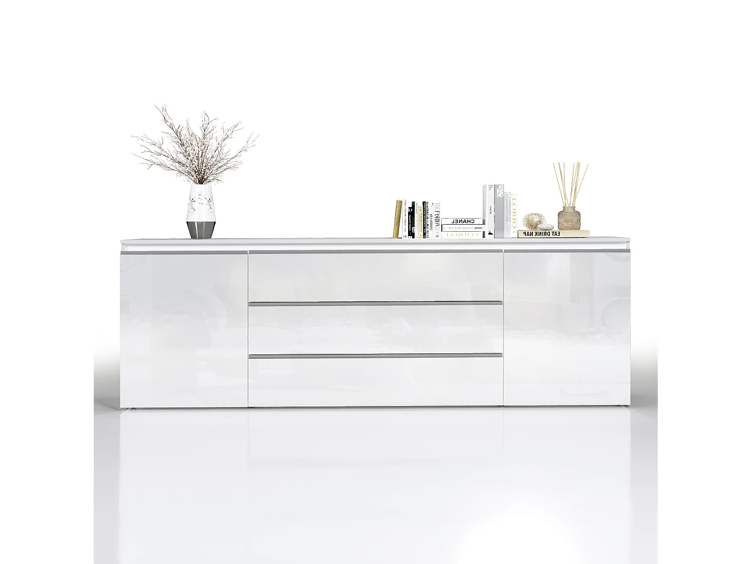 Aparador Magic con 2 puertas y 3 cajones blanco brillo 240x40x80 cm