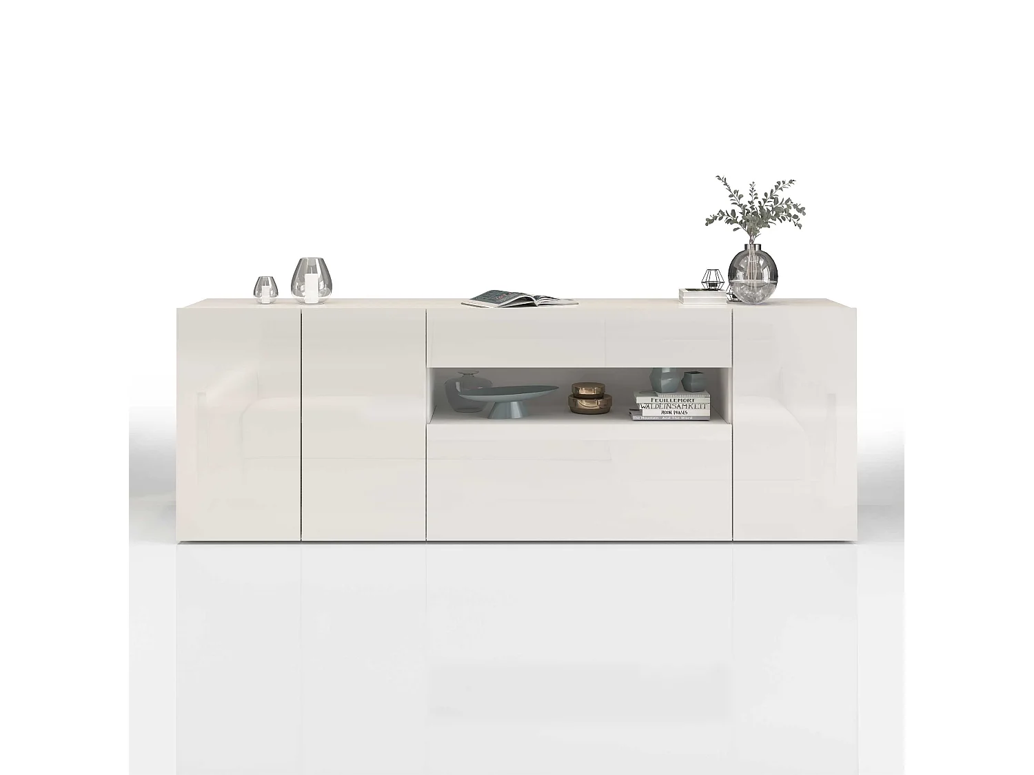 Credenza Potenza con 3 ante 1 ribalta e 1 cassetto bianco lucido 220x40x81 cm