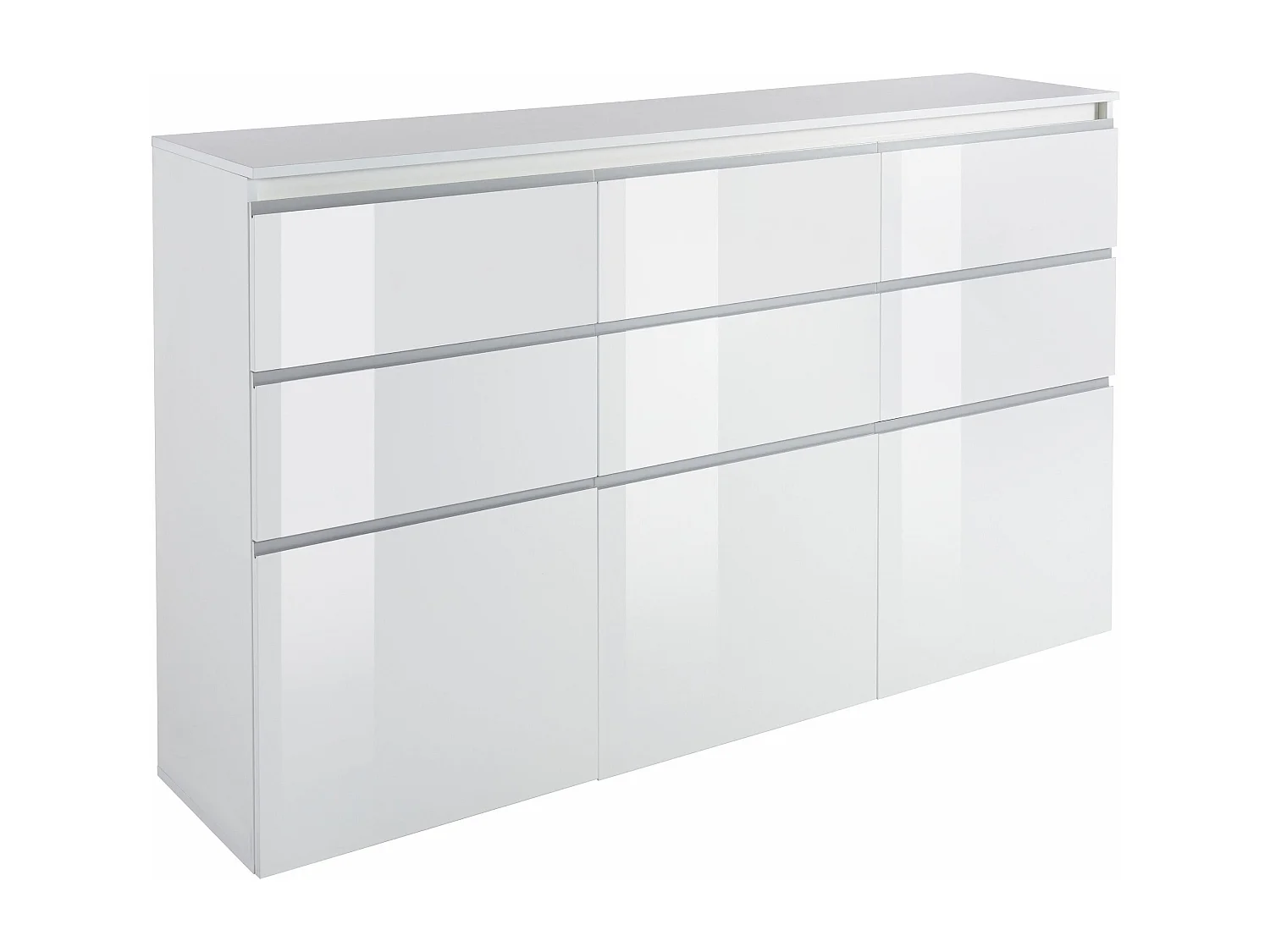 Credenza a cassettiera Magic 3 ante e 6 cassetti bianco lucido 180x40x105 cm